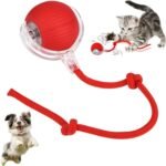 Anubhav Janni Red Cat Teaser Ball Pet Toy Automatic Rolling Toy Modes Teasing Tail USB Rechargeable Ribbon Wand Dancing Dog Toys For Indoor Cats Fast On Carpet Smart Ball (Pack Of 1 Pcs)