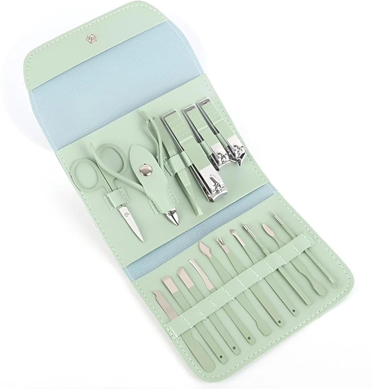 Anubhav Janni 16 In 1 Manicure Kit Green Nail Clippers Tools Set in Professional Pedicure Women Men Stainless Steel Grooming Travel Case Kits set Care Set Cutter Scissors Luxury (Pack Of 1 Pcs) Anubhav Janni 16 In 1 Manicure Kit Green Nail Clippers Tools Set in Professional Pedicure Women Men Stainless Steel Grooming Travel Case Kits set Care Set Cutter Scissors Luxury (Pack Of 1 Pcs) - Image 1