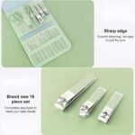 Anubhav Janni 16 In 1 Manicure Kit Green Nail Clippers Tools Set in Professional Pedicure Women Men Stainless Steel Grooming Travel Case Kits set Care Set Cutter Scissors Luxury (Pack Of 1 Pcs) - Image 2