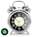 Anubhav Janni Alarm Clock Silver + Radium Big Size Clock Alarm Super Loud for Heavy Sleepers Retro Twin Bell Metal Frame with Night Backlight Function Bedside Luminous Bedroom (pack of 1)