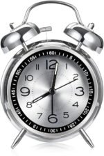 Anubhav Janni Alarm Clock Silver + black Big Size Clock Alarm Super Loud for Heavy Sleepers Retro Twin Bell Metal Frame with Night Backlight Function Bedside Luminous Bedroom (pack of 1)