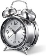 Anubhav Janni Alarm Clock Silver + black Big Size Clock Alarm Super Loud for Heavy Sleepers Retro Twin Bell Metal Frame with Night Backlight Function Bedside Luminous Bedroom (pack of 1) - Image 2