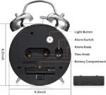 Anubhav Janni Alarm Clock Silver + black Big Size Clock Alarm Super Loud for Heavy Sleepers Retro Twin Bell Metal Frame with Night Backlight Function Bedside Luminous Bedroom (pack of 1) - Image 3