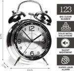 Anubhav Janni Alarm Clock Silver + black Big Size Clock Alarm Super Loud for Heavy Sleepers Retro Twin Bell Metal Frame with Night Backlight Function Bedside Luminous Bedroom (pack of 1) - Image 9