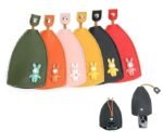 Anubhav Janni Car Key Case Cover Holder Large Capacity Sleeve Cute Cartoon Leather Protective for Women Key-Chain Pouch Bag with Metal Ring Keying Easter Bunny (pack of 1)