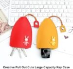 Anubhav Janni Car Key Case Cover Holder Large Capacity Sleeve Cute Cartoon Leather Protective for Women Key-Chain Pouch Bag with Metal Ring Keying Easter Bunny (pack of 1) - Image 4