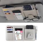 Anubhav Janni Car Sun Visor Organizer PU Leather Multi-Pocket Storage Holder for Sunglasses Cards Pens Documents Universal Fit with Zipper Pouch Mesh Slot Secure Strap Strap Car (pack of 1)