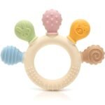 Anubhav Janni Silicone Wooden Baby Teether for BPA-Free Food-Grade Natural Neem Wood Safe Infants Round Shape Chewing Mouthing Sensory Toy Boys Girls Teething Textured Accessory (pack of 1)