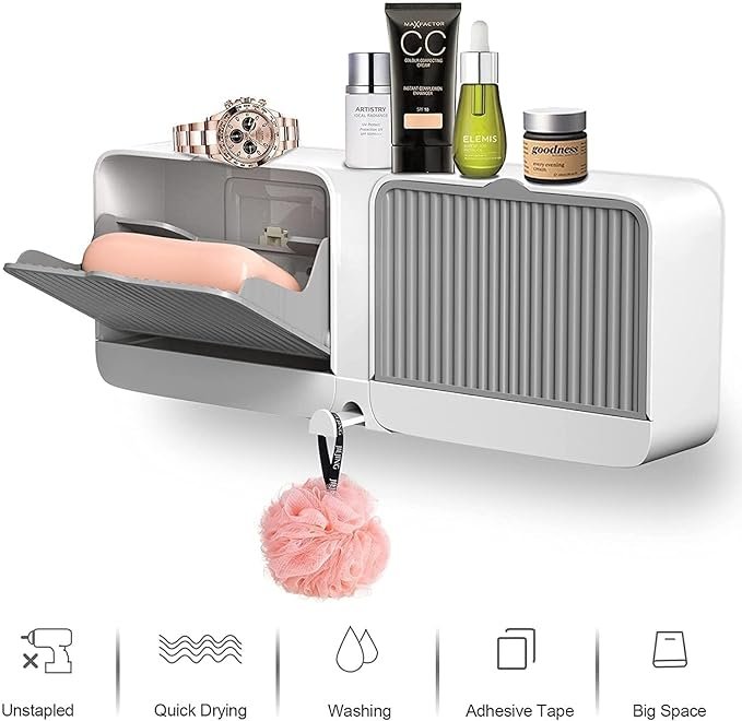 Anubhav Janni Soap Box Double Grid New Creative Wall Mounted Soap Box with Lid Double Grids Draining Rack Bathroom Shower Holder Multi With – Rack Holder Plastic Bar Storage Without (pack of 1) Anubhav Janni Soap Box Double Grid New Creative Wall Mounted Soap Box with Lid Double Grids Draining Rack Bathroom Shower Holder Multi With – Rack Holder Plastic Bar Storage Without (pack of 1) - Image 1
