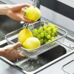 Anubhav Janni Drain Basket with Drip Tray Spoon Holder Drainer for Kitchen Drying Stand Kuda Plate Rack Bartan Over Sink Counter Big Stand Mesh Tangle Fruits Vegetable Washer Rectangle (pack of 1) - Image 5