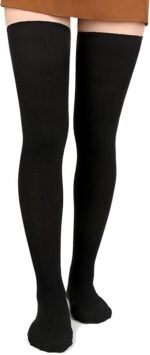 Anubhav Janni Warm Wool Socks Thigh High Black Knitted Thick Thermal Woolen for Women Winter Wear Knee Length Leg Warmers Long Boot Cuffs Cap Stocking For (pack of 1)