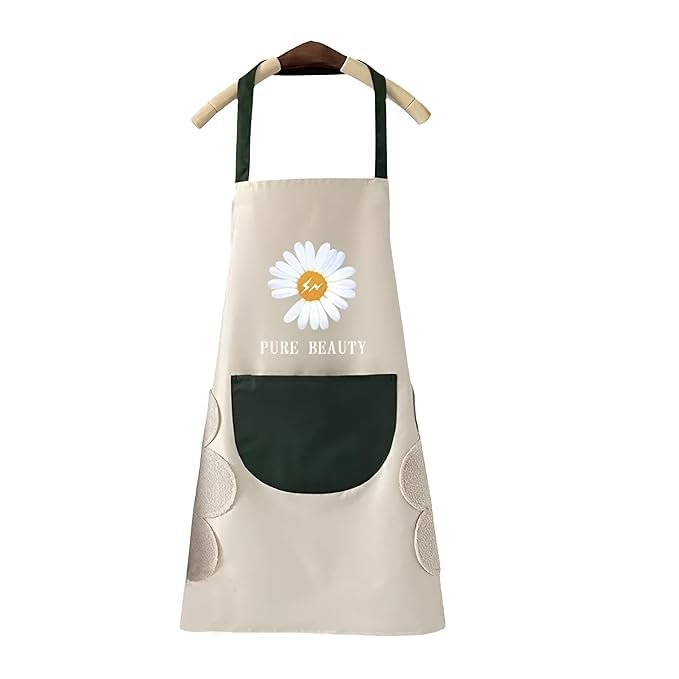 Anubhav Janni Kitchen Apron Cream Waterproof Oil-Resistant Bib with Adjustable Neck Strap Pockets Unisex Cooking Baking BBQ for Men Women For Wear Dishwashing Dress Design (pack of 1) Anubhav Janni Kitchen Apron Cream Waterproof Oil-Resistant Bib with Adjustable Neck Strap Pockets Unisex Cooking Baking BBQ for Men Women For Wear Dishwashing Dress Design (pack of 1) - Image 1