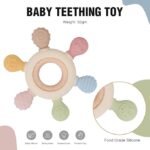 Anubhav Janni 2 in 1 Baby Teether BPA Free Sensory Toys for Babies Newborn Infant Safe Infants Round Shape Gifts One Year Old Boys Girls Silicone Wooden Soft Teething Toy (pack of 1) - Image 5