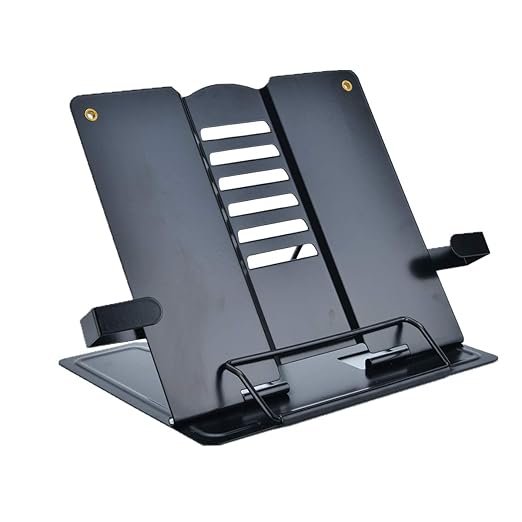 Anubhav Janni Metal Book Stand Black for Table Holder Organizer Portable Metal Desktop Adjustable Foldable Cookbook Recipe Textbook Music Rack Steel Portable Reading Use Student Study (pack of 1) Anubhav Janni Metal Book Stand Black for Table Holder Organizer Portable Metal Desktop Adjustable Foldable Cookbook Recipe Textbook Music Rack Steel Portable Reading Use Student Study (pack of 1) - Image 1