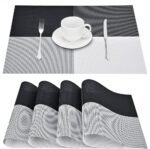 Anubhav Janni Place Mat 4 Khana Black White Placemats Dining Table Mats Material Non Slip Heat Resistant Kitchen mats Washable Durable Table Easy to Cut Set Stain Indoor Outdoor (Set Of 2 Pcs)
