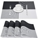 Anubhav Janni Place Mat 4 Khana Black White Placemats Dining Table Mats Material Non Slip Heat Resistant Kitchen mats Washable Durable Table Easy to Cut Set Stain Indoor Outdoor (Set Of 2 Pcs)