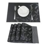 Anubhav Janni Place Mat Black Flower Placemats Dining Table Mats Material Non Slip Heat Resistant Kitchen mats Washable Durable Table Easy to Cut Set Stain Indoor Outdoor (Set Of 2 Pcs)