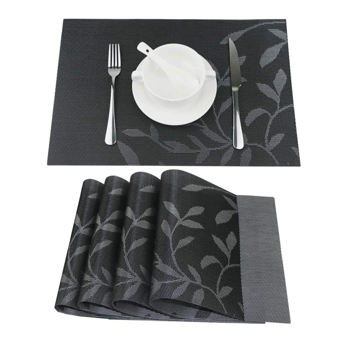 Anubhav Janni Place Mat Black Flower Placemats Dining Table Mats Material Non Slip Heat Resistant Kitchen mats Washable Durable Table Easy to Cut Set Stain Indoor Outdoor (Set Of 2 Pcs) Anubhav Janni Place Mat Black Flower Placemats Dining Table Mats Material Non Slip Heat Resistant Kitchen mats Washable Durable Table Easy to Cut Set Stain Indoor Outdoor (Set Of 2 Pcs) - Image 1
