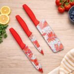 Anubhav Janni Knife Set Red Professional Kitchen High Carbon Stainless Steel Chef Utility Santoku Knives With Ergonomic Handles Chef Sharp Blades Multipurpose Vegetable Fruit (Set Of 3 Pcs) - Image 6