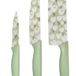 Anubhav Janni Knife Set Light Green  Professional Kitchen High Carbon Stainless Steel Chef Utility Santoku Knives With Ergonomic Handles Chef Sharp Blades Multipurpose Vegetable Fruit (Set Of 3 Pcs)