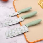 Anubhav Janni Knife Set Light Green  Professional Kitchen High Carbon Stainless Steel Chef Utility Santoku Knives With Ergonomic Handles Chef Sharp Blades Multipurpose Vegetable Fruit (Set Of 3 Pcs) - Image 2