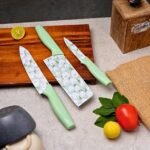 Anubhav Janni Knife Set Light Green  Professional Kitchen High Carbon Stainless Steel Chef Utility Santoku Knives With Ergonomic Handles Chef Sharp Blades Multipurpose Vegetable Fruit (Set Of 3 Pcs) - Image 4