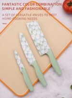 Anubhav Janni Knife Set Light Green  Professional Kitchen High Carbon Stainless Steel Chef Utility Santoku Knives With Ergonomic Handles Chef Sharp Blades Multipurpose Vegetable Fruit (Set Of 3 Pcs) - Image 5