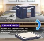 Anubhav Janni 44 Ltr Bag Blue Dot Printed Steel Frame Storage Box Organizer Clothing Blankets Bedding Clear Window Clothes Box Foldable Organizer Wardrobe Saree Shirts Blankets (Pack Of 1 Pcs) - Image 3