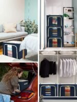Anubhav Janni 44 Ltr Bag Blue Dot Printed Steel Frame Storage Box Organizer Clothing Blankets Bedding Clear Window Clothes Box Foldable Organizer Wardrobe Saree Shirts Blankets (Pack Of 1 Pcs) - Image 8
