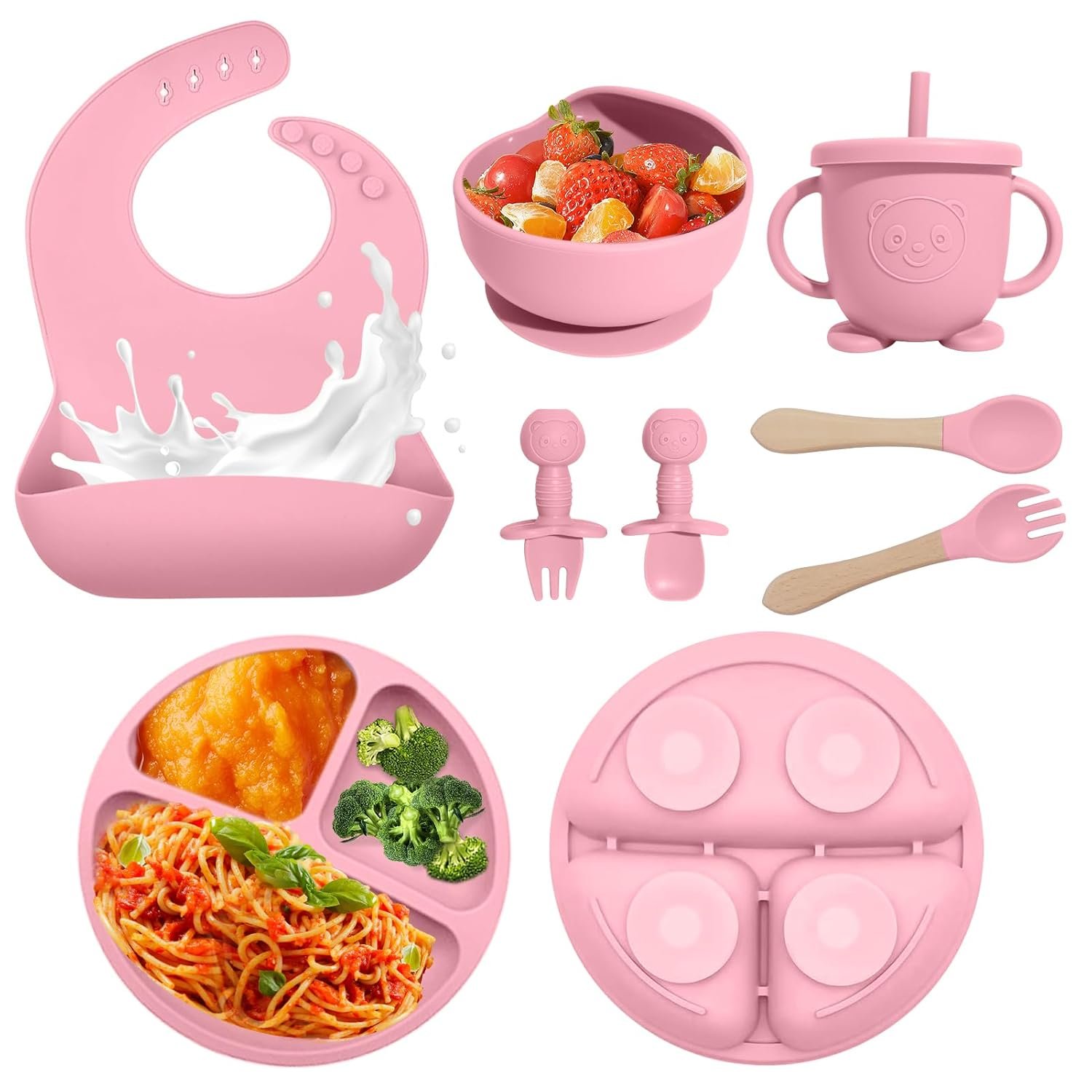 Anubhav Janni Silicone Baby Feeding Set Led Weaning Supplies BPA Free Set Suction Bowl Forks Spoons Bib Cup Develops Self Skills Dishwasher Safe Months BPA Free Plate Bib (Set Of 8 Pcs) Anubhav Janni Silicone Baby Feeding Set Led Weaning Supplies BPA Free Set Suction Bowl Forks Spoons Bib Cup Develops Self Skills Dishwasher Safe Months BPA Free Plate Bib (Set Of 8 Pcs) - Image 1