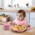 Anubhav Janni Silicone Baby Feeding Set Led Weaning Supplies BPA Free Set Suction Bowl Forks Spoons Bib Cup Develops Self Skills Dishwasher Safe Months BPA Free Plate Bib (Set Of 8 Pcs) - Image 6