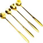 Anubhav Janni Golden Spoon Set Set Coffee Spoon Dessert Spoons Cutlery Kitchen Tableware Stainless Steel Gold Teaspoons Desserts Reusable Tea Scoops Kitchen House Cafe Or Bar (Set Of 4 Pcs)
