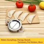 Anubhav Janni Steel Momos Maker Small Stainless Dumpling Gujiya Mould Press Manual Dough Cutter Sealer Momos Ghughra Silver Samosa Home Kitchen Set Dumplings Samosa (Pack Of 1 Pcs) - Image 2
