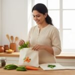 Anubhav Janni Fridge Vegetable Bag Cotton Reusable Fruit Bags Storage Kitchen Organizer Washable Breathable Zipper Cloth Fruits Vegetables Cotton Reusable Breathable Washable (Set Of 10 Pcs) - Image 2