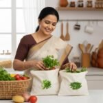 Anubhav Janni Fridge Vegetable Bag Cotton Reusable Fruit Bags Storage Kitchen Organizer Washable Breathable Zipper Cloth Fruits Vegetables Cotton Reusable Breathable Washable (Set Of 10 Pcs) - Image 4