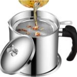 Anubhav Janni Box Oil Filter Pot Stainless Steel Strainer With Fine Mesh Lid Cooking Grease Container for Reusing Frying Oil Reuse Storage Best Saver Anti Scald Handle Storage (Pack Of 1 Pcs)