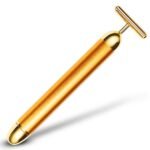 Anubhav Janni Energy Beauty Bar Gold Electric Facial Massage Roller Waterproof Face Skin Care Antiwrinkle Battery Powered Massager Forehead Cheek Neck Vibration T Shaped (Pack Of 1 Pcs)