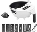 Anubhav Janni 10 In 1 Vegetable Slicer Cutter In Multi Function With Drain Basket Magic Rotate Multifunctional Fruits Cutter Slicer Shredder Rotating Plastic White And Black (Pack Of 1 Pcs)