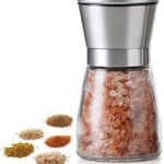 Anubhav Janni Small Hand Paper Grinder Mini Pot Salt Pepper Stainless Steel Grinder Top Spice Mill Ceramic Blades Coarseness Glass Material Crusher Kitchen Dining Table (Pack Of 1 Pcs)