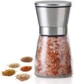 Anubhav Janni Small Hand Paper Grinder Mini Pot Salt Pepper Stainless Steel Grinder Top Spice Mill Ceramic Blades Coarseness Glass Material Crusher Kitchen Dining Table (Pack Of 1 Pcs)