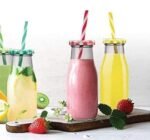 Anubhav Janni Milk Jar (300 Ml) Vintage Bottle Drinking Glass Gingham Lids Retro Juice Jars Milk Coffee Fruit Juice Shake Coco Water Jellies Honey Spices Mousse Lid Home Office (Pack Of 1 Pcs) - Image 2