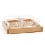 Anubhav Janni Dry Fruit Bowl 1 Wooden Plate Set Tray With Glass Bowls For Serving Fruit Sweets Cookies Other Snacks Decorative Bar Table Party Home Fruits Dining Table Kitchen (Set Of 4 Pcs)