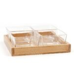 Anubhav Janni Dry Fruit Bowl 1 Wooden Plate Set Tray With Glass Bowls For Serving Fruit Sweets Cookies Other Snacks Decorative Bar Table Party Home Fruits Dining Table Kitchen (Set Of 4 Pcs)