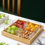 Anubhav Janni Dry Fruit Bowl 1 Wooden Plate Set Tray With Glass Bowls For Serving Fruit Sweets Cookies Other Snacks Decorative Bar Table Party Home Fruits Dining Table Kitchen (Set Of 4 Pcs) - Image 2