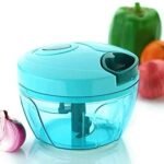 Anubhav Janni Mini Pull Chopper Manual Food With String Vegetable Onion Stainless Steel Blades Compact Hand Processor Kitchen Prep Turquoise Blue Cord Cutter Blade Garlic (Pack Of 1 Pcs)