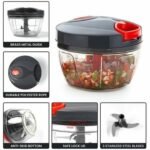 Anubhav Janni Micro Chopper Manual Vegetable With 3 Blades Hand Pull Food Processor Home And Kitchen Items Handy Dori Plastic Fruit Quick Vegetables Fruits Your Cutter Onion (Pack Of 1 Pcs) - Image 3