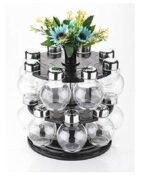 Anubhav Janni 360 16 In 1 Spice Rack Degree Revolving Round Shape Steel Cap Transparent Jar Container Big in Masala Set Kitchen Stand Tabletop Holder jar bottle Tiered Shelf (Pack Of 1 Pcs) - Image 5