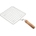 Anubhav Janni Barbeque Bbq Jali Grill Square Stainless Steel Roaster Wooden Handle Kitchen Outdoor Home Cooking Flame Gas Paneer Papad Roast Grill Roti Maker Baigan Bharta (Pack Of 1 Pcs)