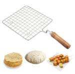 Anubhav Janni Barbeque Bbq Jali Grill Square Stainless Steel Roaster Wooden Handle Kitchen Outdoor Home Cooking Flame Gas Paneer Papad Roast Grill Roti Maker Baigan Bharta (Pack Of 1 Pcs) - Image 2