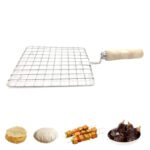Anubhav Janni Barbeque Bbq Jali Grill Square Stainless Steel Roaster Wooden Handle Kitchen Outdoor Home Cooking Flame Gas Paneer Papad Roast Grill Roti Maker Baigan Bharta (Pack Of 1 Pcs) - Image 3